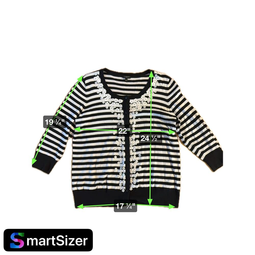 Talbots Women's Striped‎ Cardigan Sweater 3/4 Sleeve Sequined Casual Size X